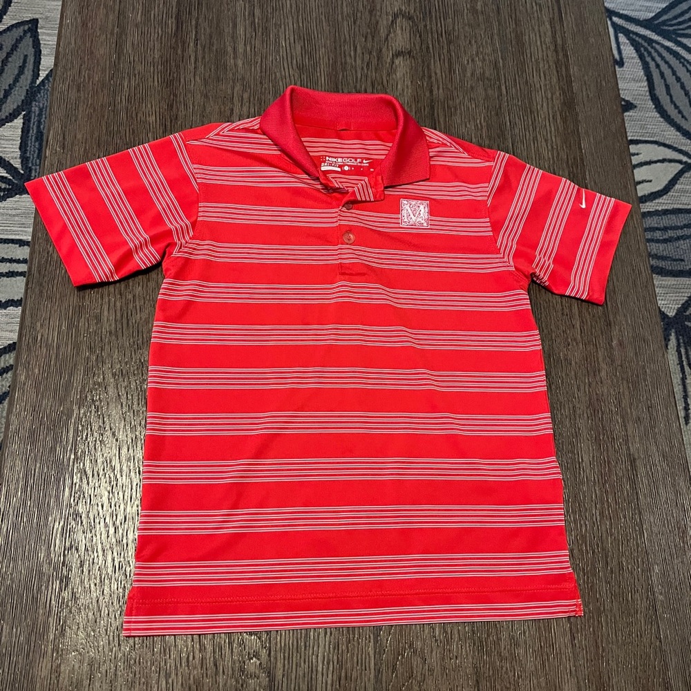Nike Golf Polo red and white striped shirt with Mediterra logo